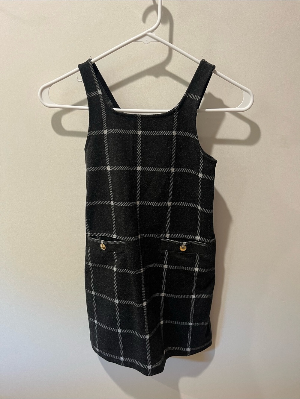 abercrombie kids Black Windowpane Pinafore Dress with Gold Buttons